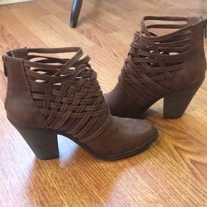 Brown Woven Heel Booties